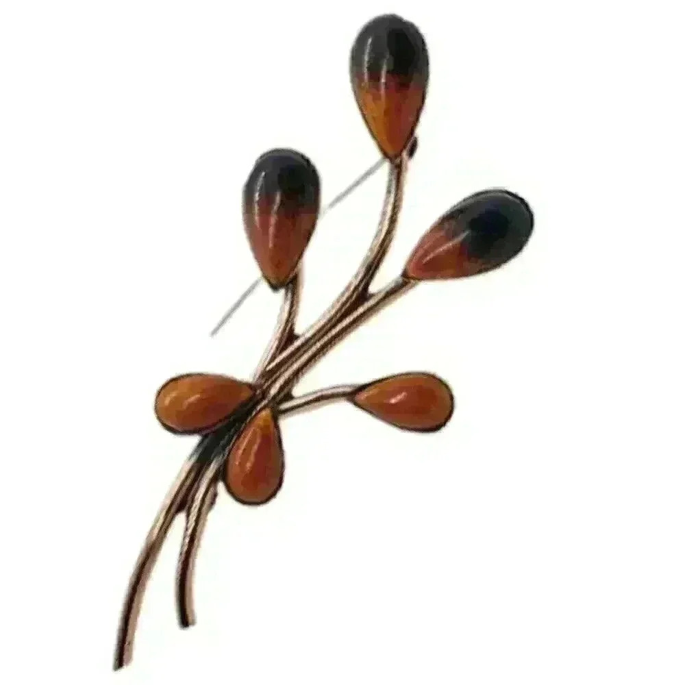 Vintage MCM Brooch Matisse Renoir Copper Enamel Abstract Flower Mid Century Mod - Picture 2 of 7